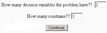Enter constraints number and variables number that has the problem